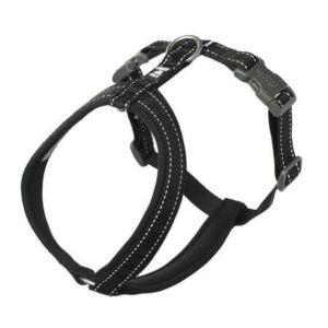 Mustat pehmustetut koiran valjaat heijastintikkauksilla ja säädettävillä hihnoilla – ergonominen Y-mallinen valjas aktiiviseen käyttöön
