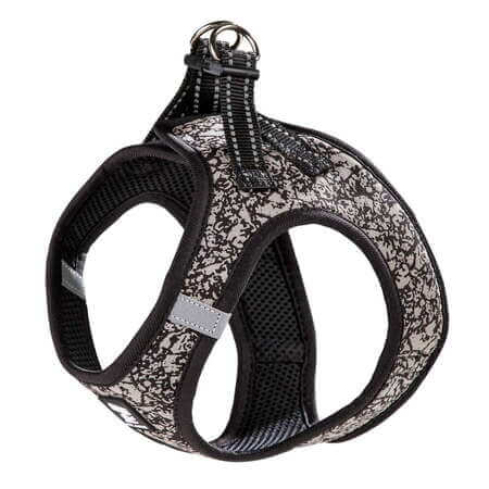 Kuviolliset pehmustetut koiran valjaat valkoisella taustalla